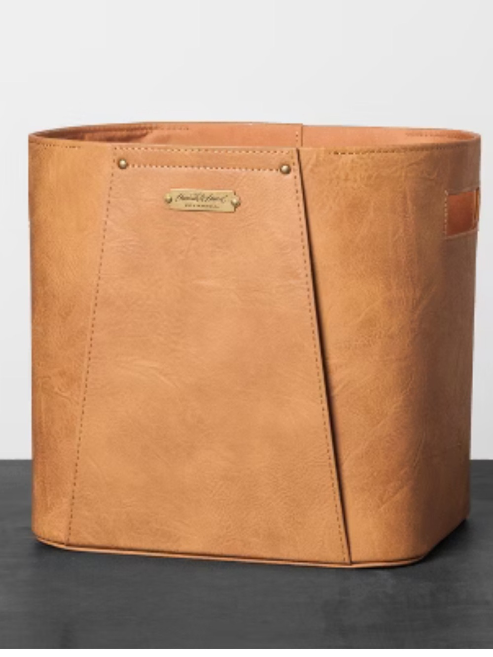 RARE Hearth & Hand Magnolia Faux Leather Storage Bin Large Brown